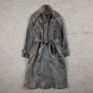 VTG J Walden Brown Long Genuine Leather Belted Trench Coat Men’s L Retro Jacket